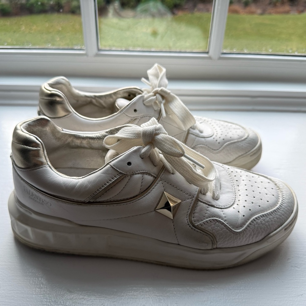 Valentino Gold and White Sneakers with Retro Design
